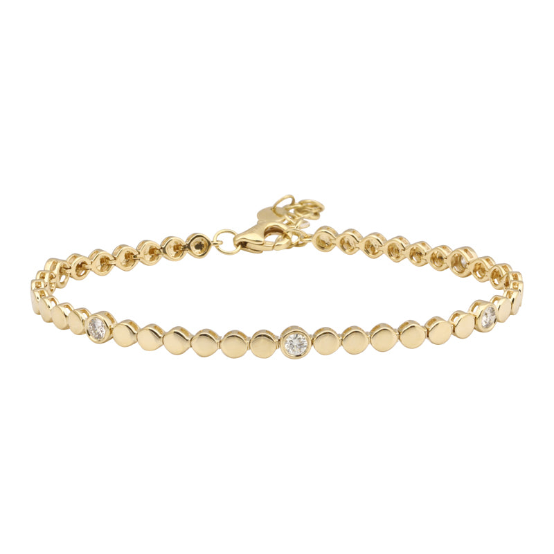 Gold Discs With Bezel Diamond Bracelet