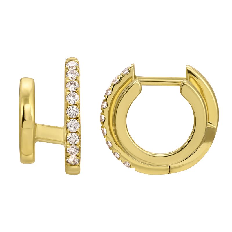 Double Gold & Pave Diamond Huggie Earrings