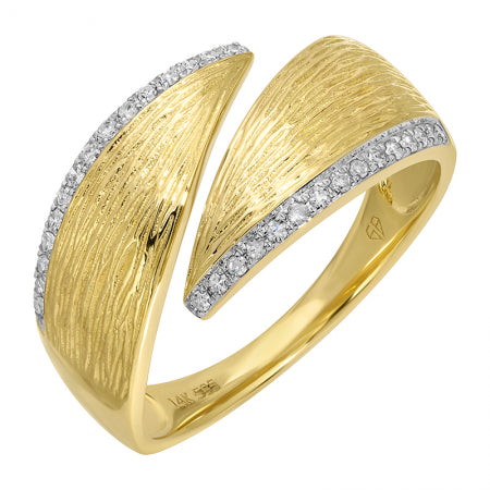 Brushed Gold & Diamond Open Slanty Ring