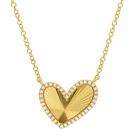 Mini Fluted Gold & Diamond Heart Necklace