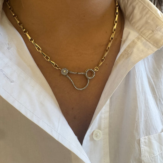 Chunky Elongated Link Necklace with Black Rhodium Diamond Clasp