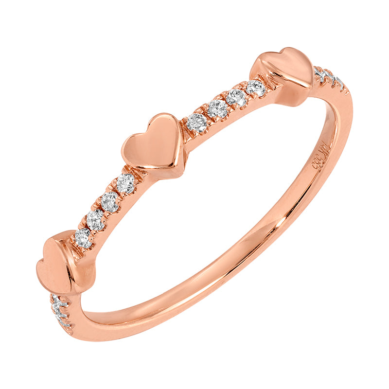 3 Station Gold Hearts & Pave Diamond Ring