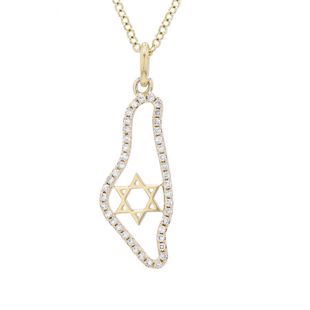 Diamond Map Of Israel W/ Magen David Necklace