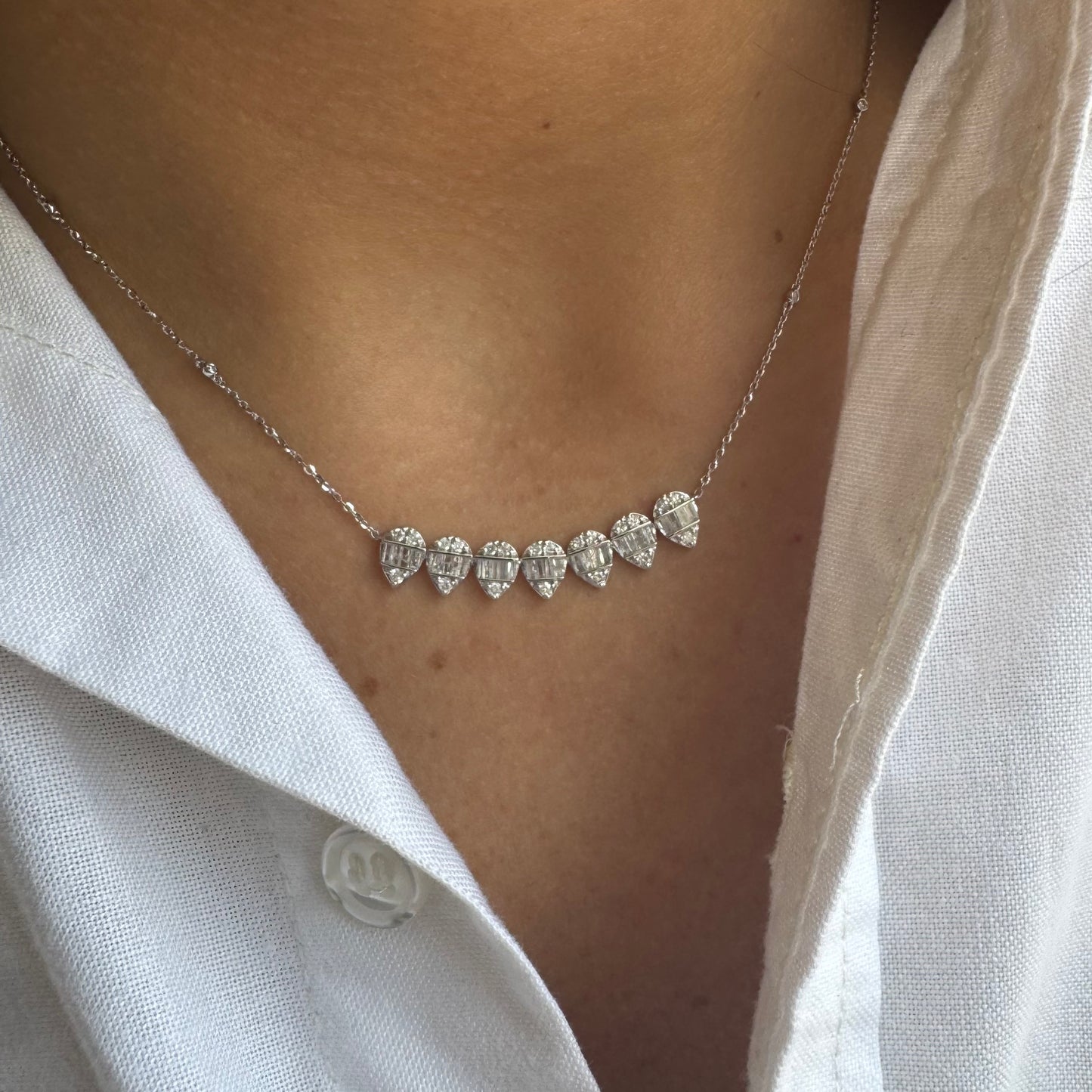 Curved 7 Diamond Cluster Pears Necklace