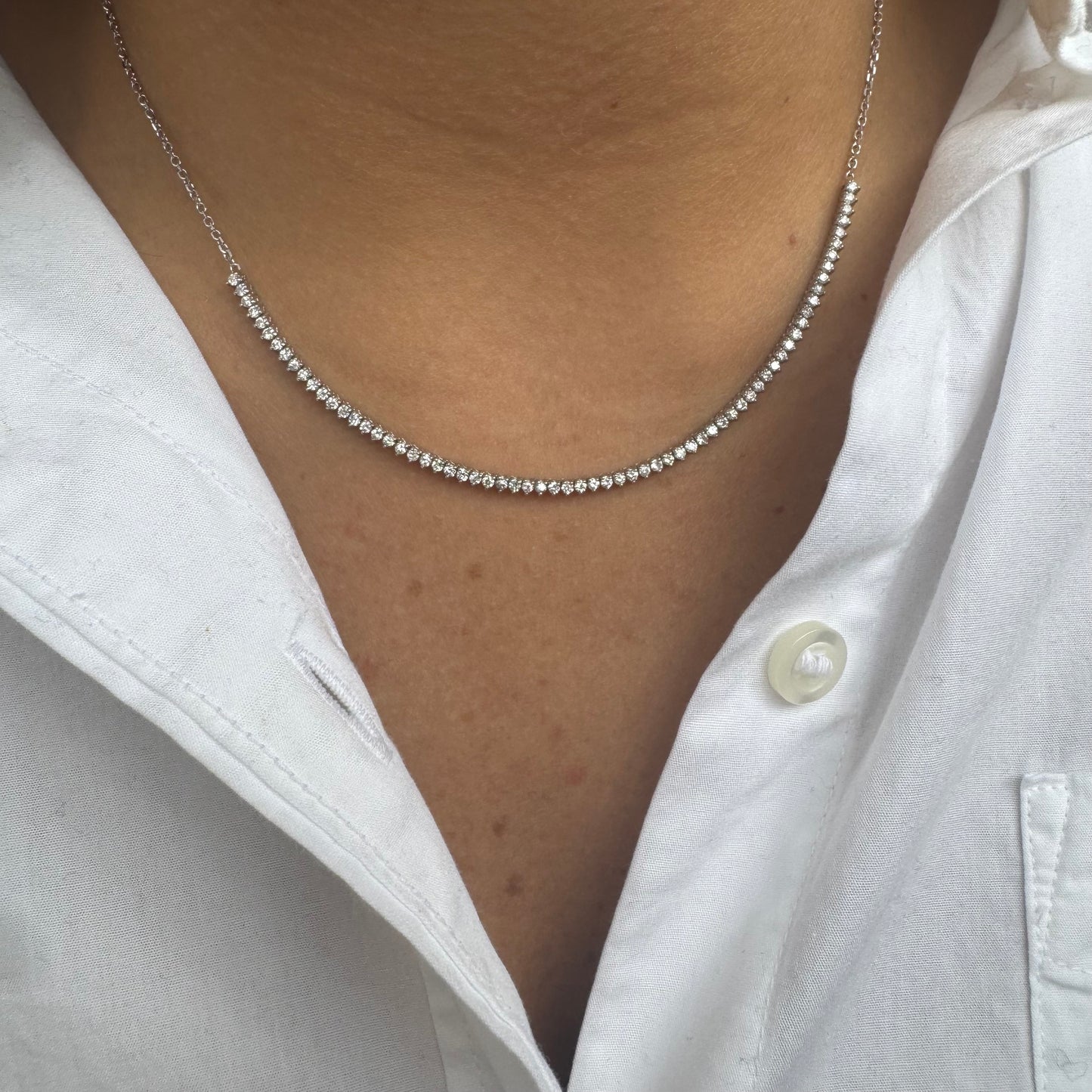 Partway 3 Prong Diamond Tennis Necklace