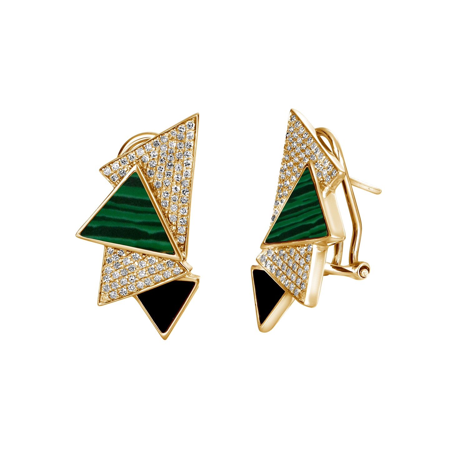 Malachite, Onyx & Pave Diamond Triangle Earrings