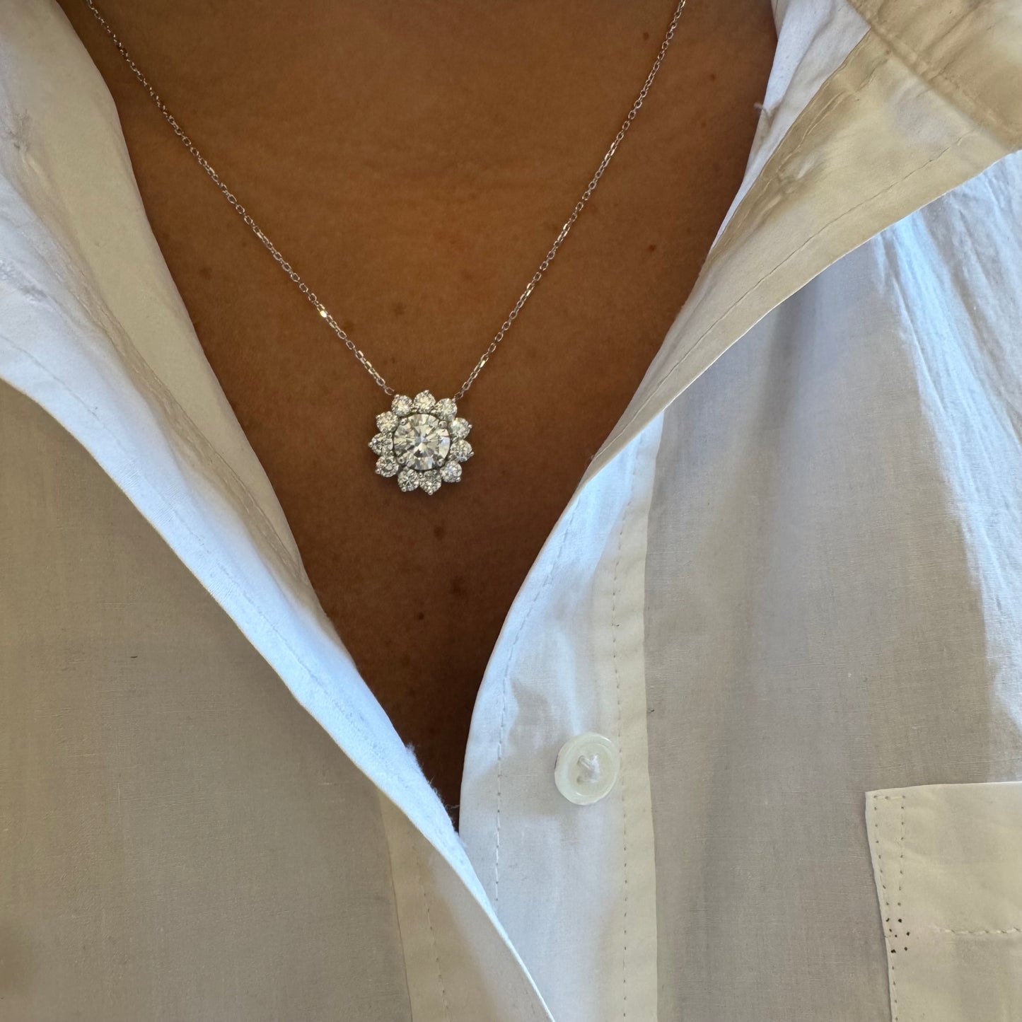 Lab Diamond Flower Necklace