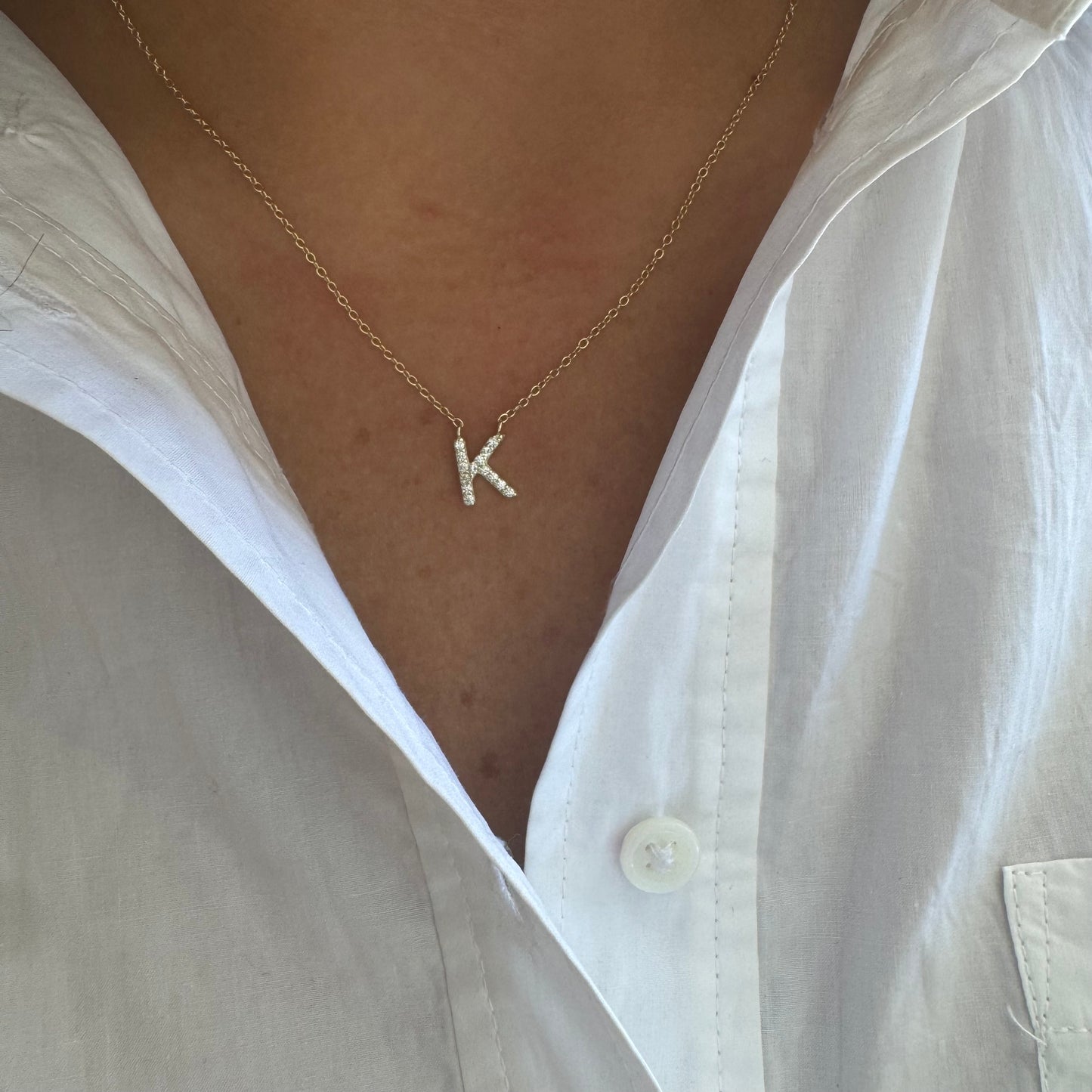 Silver & CZ Initial on Chain Necklace