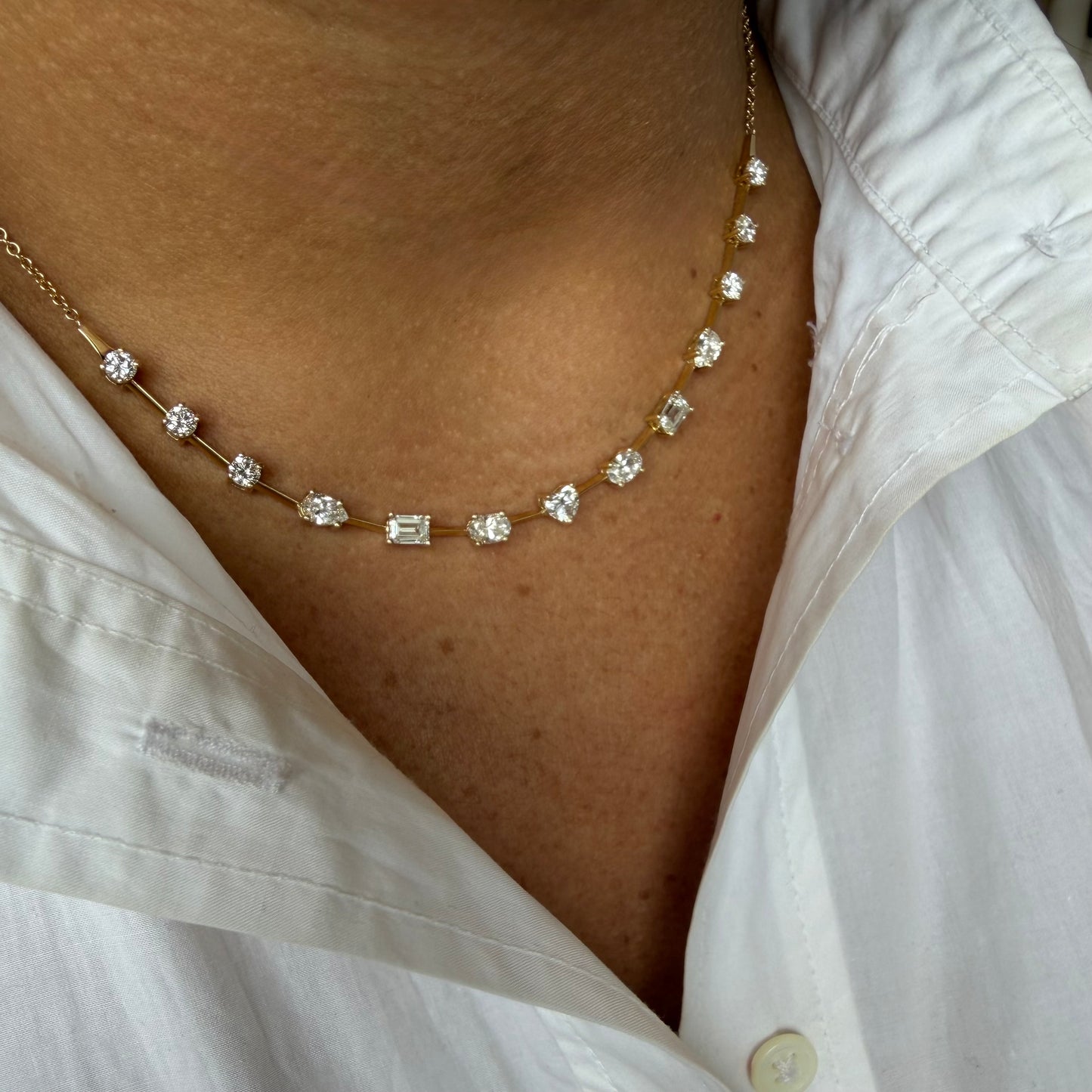 Lab Multi-Shape Diamond Station Necklace