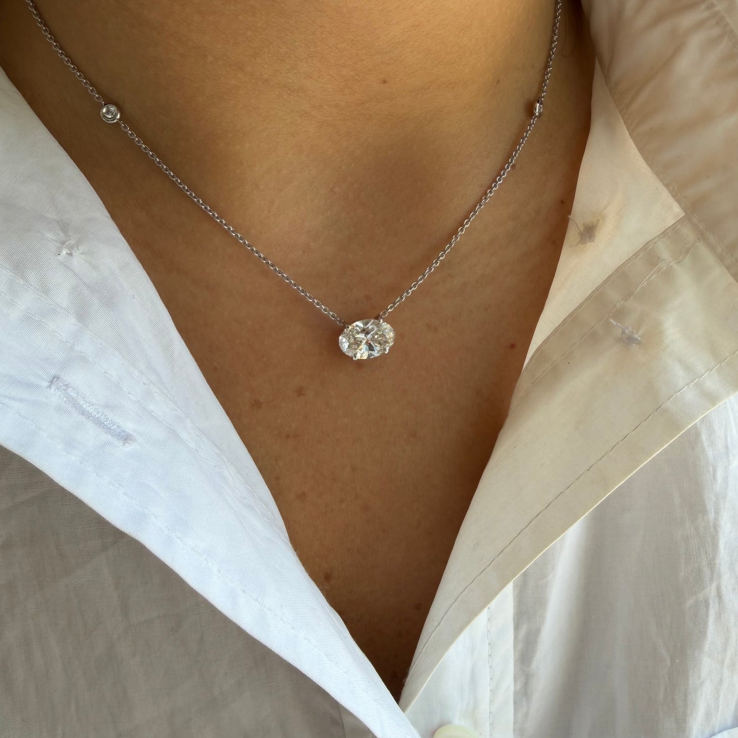 Lab Diamond Oval & 2 Station Bezel Diamond Necklace