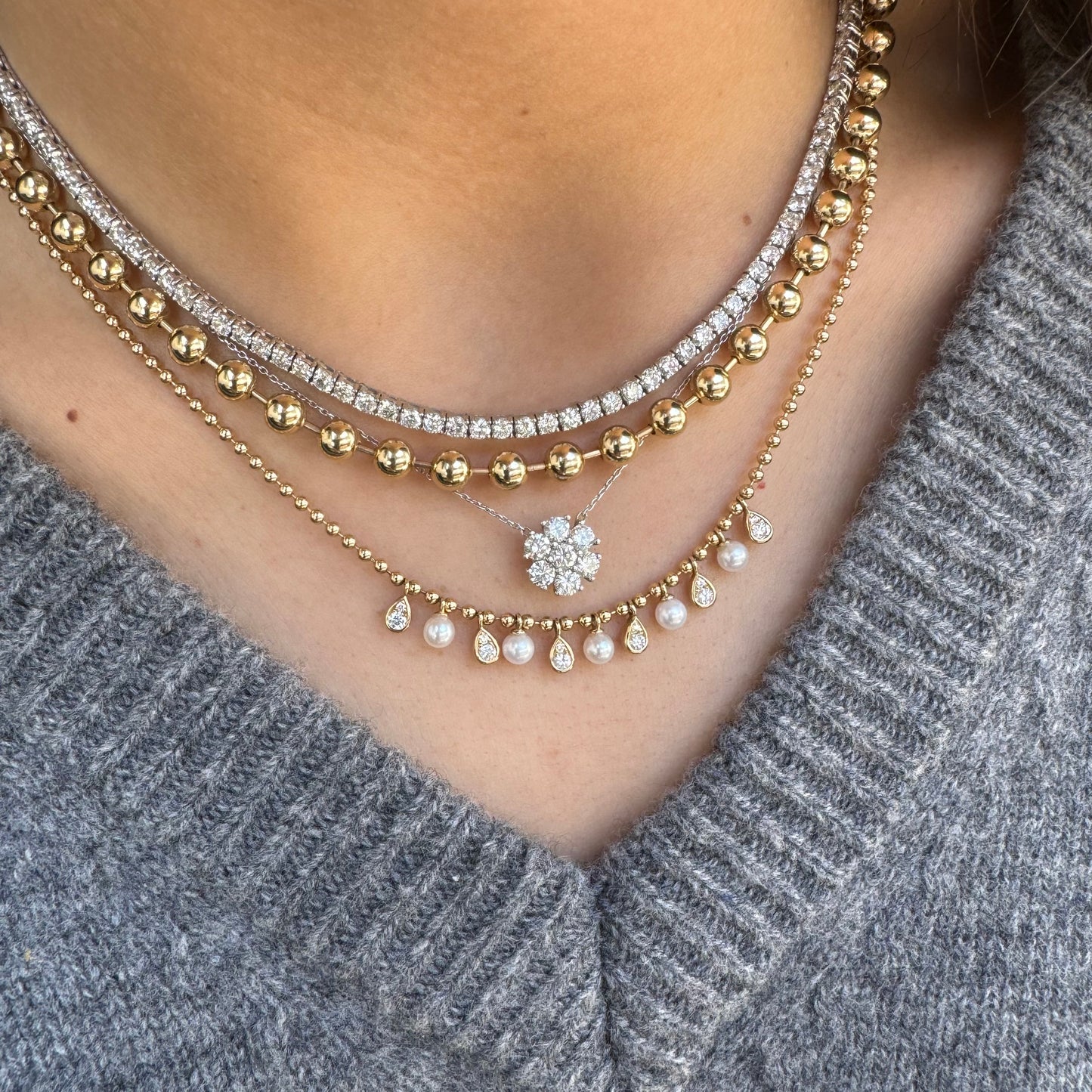 Diamond Flower on Chain Necklace