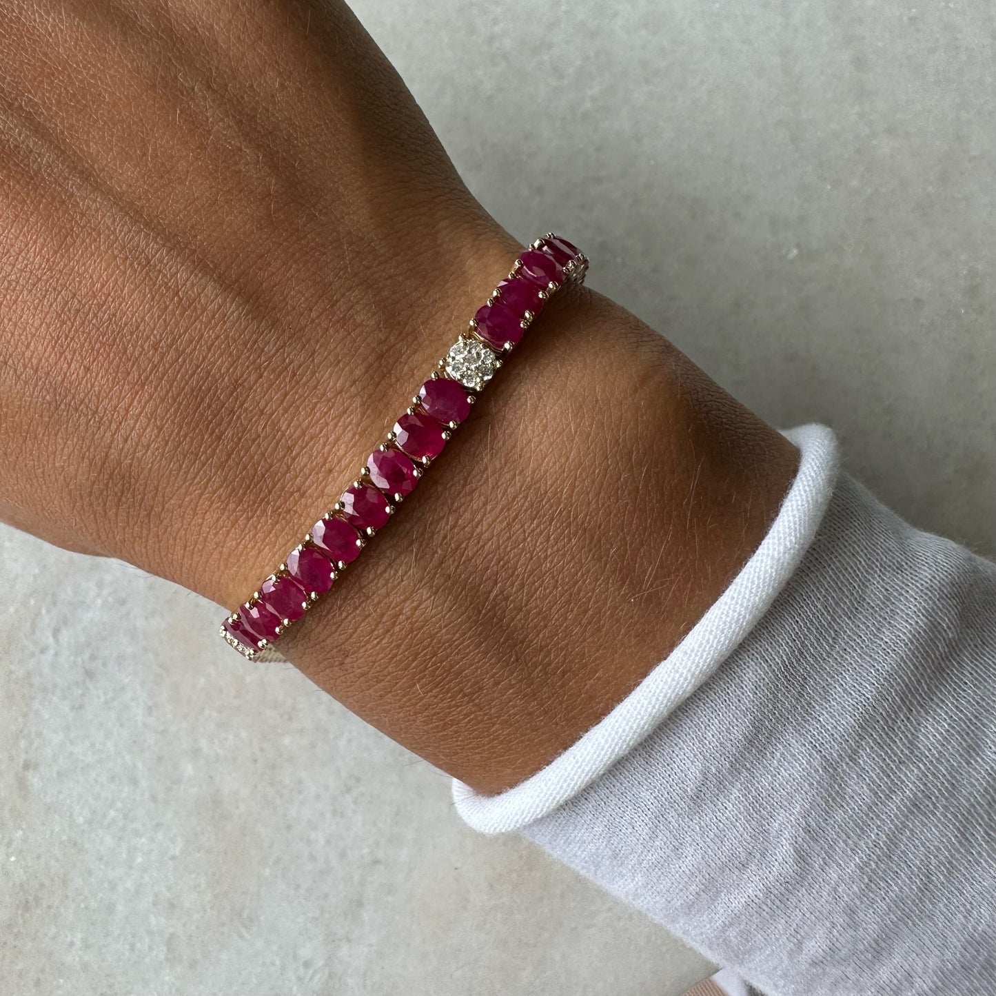 Oval Ruby & 4 Station Diamond Tennis Bracelet – Velvet Box Jewels