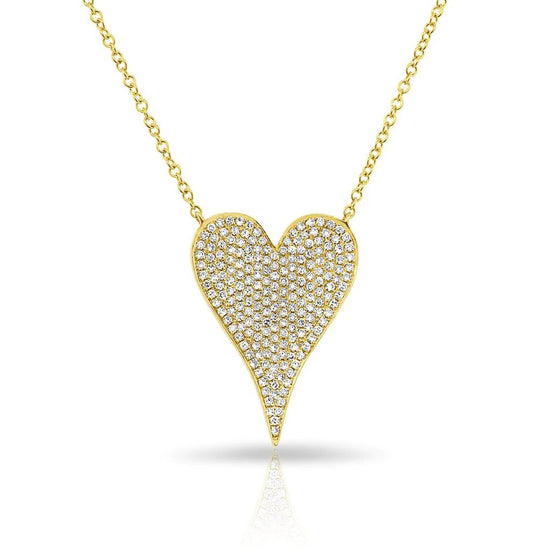 Large Elongated Pave Diamond Heart Necklace