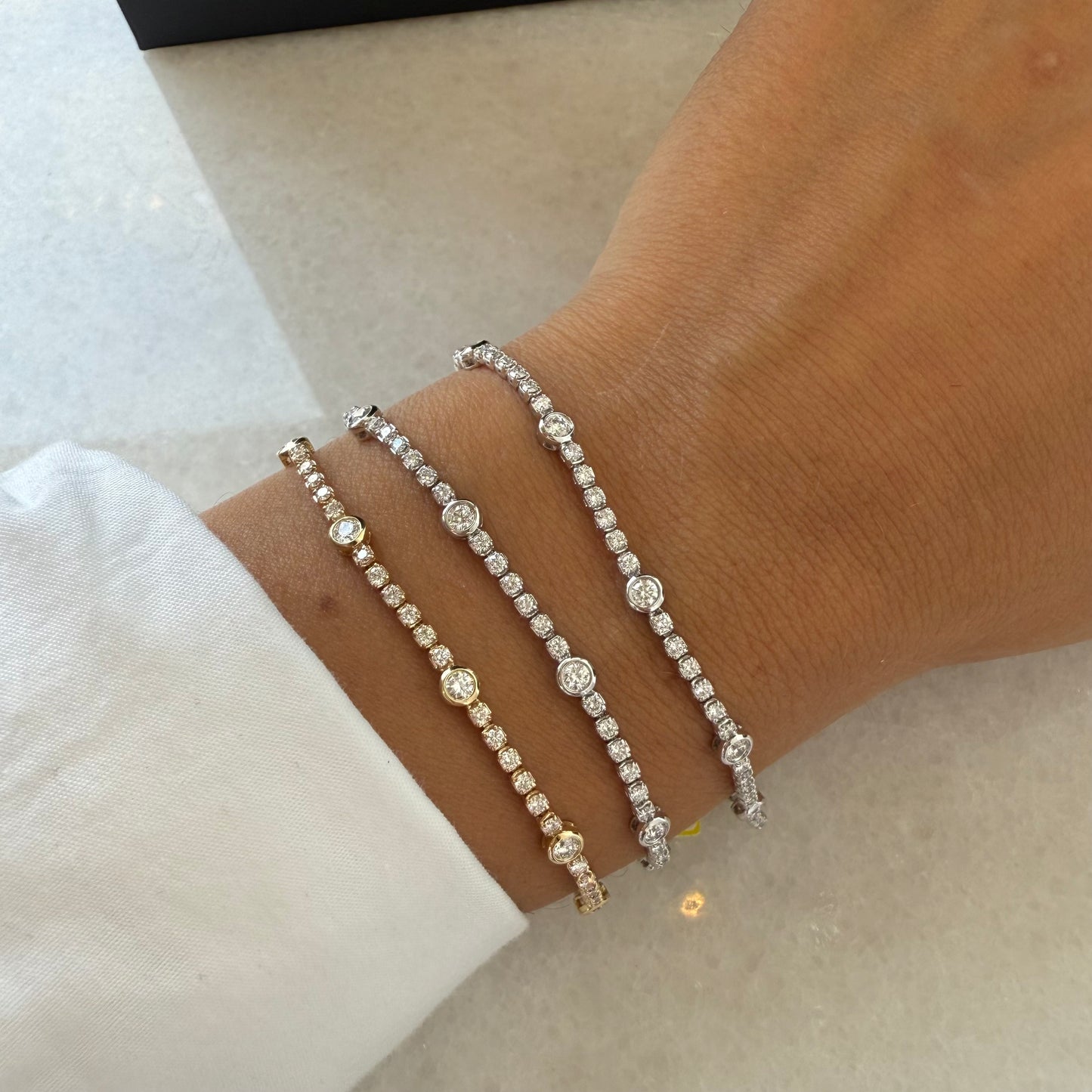 Lab Diamond Tennis Bracelet W/ 6 Station Bezel Diamonds