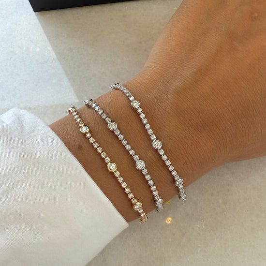 Lab Diamond Tennis Bracelet W/ 6 Station Bezel Diamonds