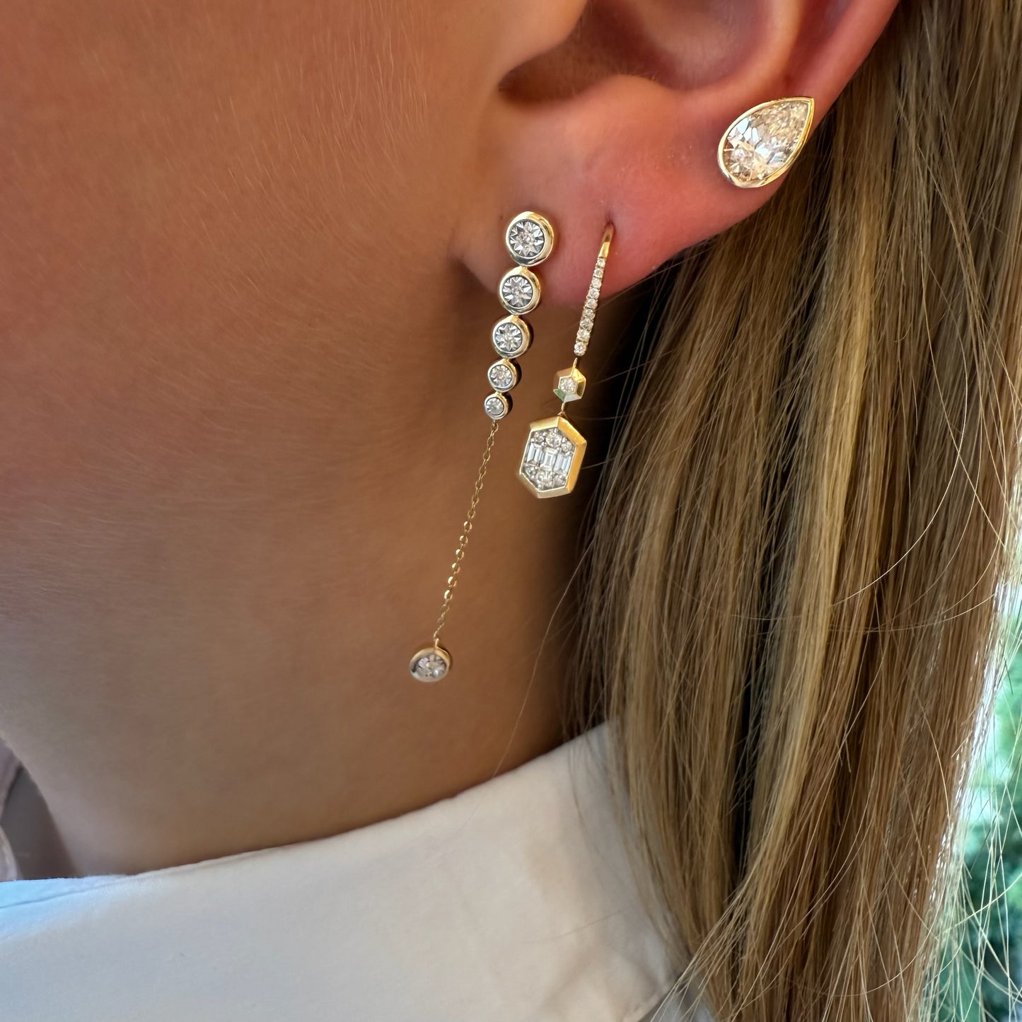 Graduated Diamond Bezel Drop Earrings