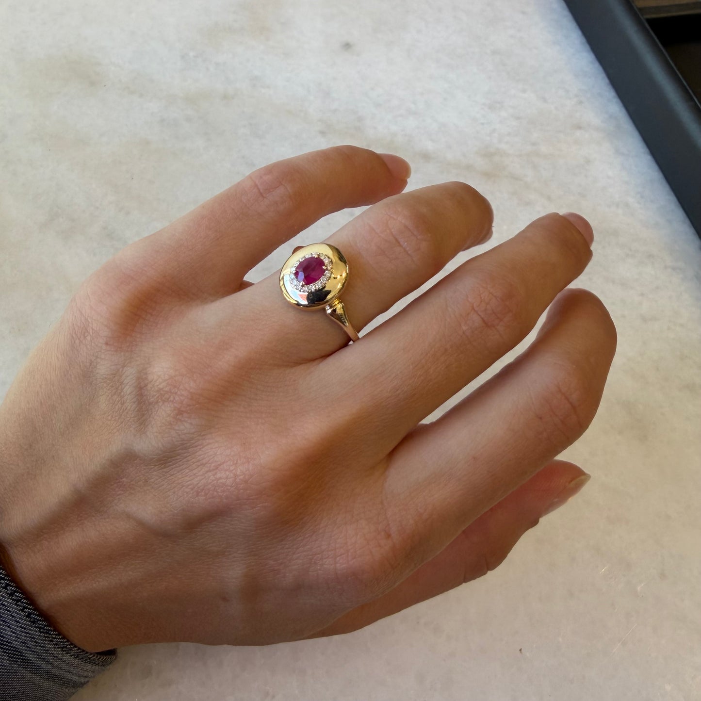 Ruby & Diamond Halo Signet