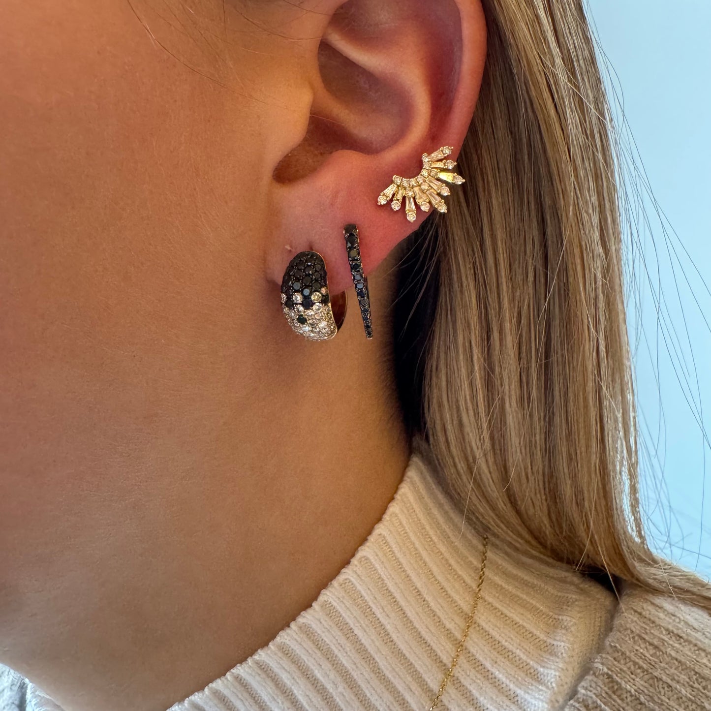 Black Diamond Pointy Huggie Earrings