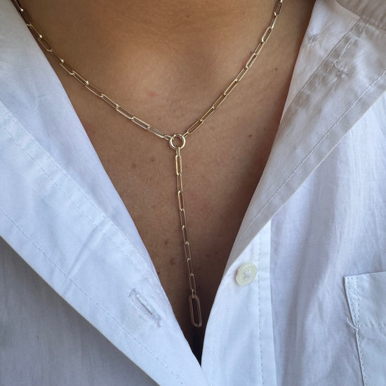 Gold Paperclip Lariat Necklace