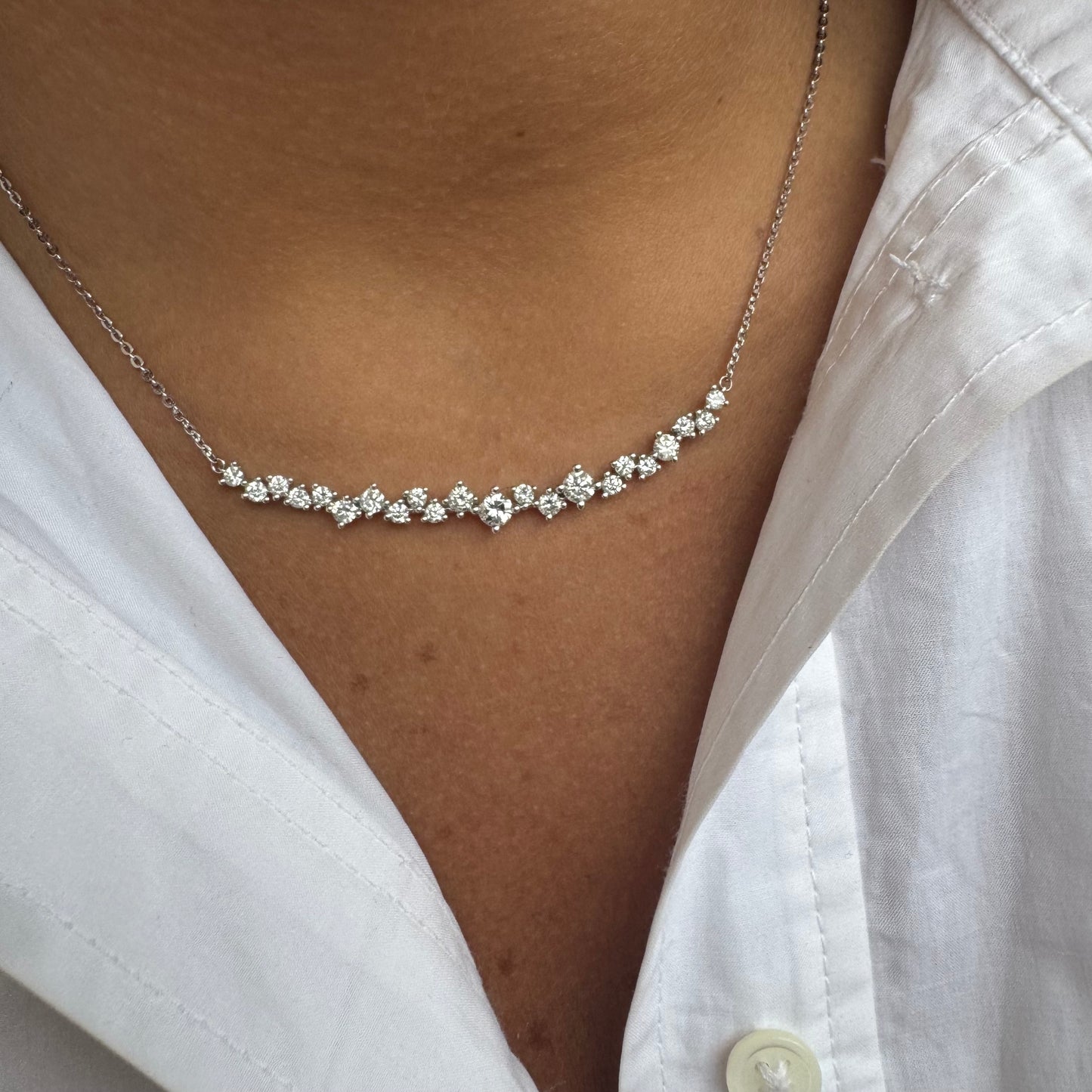 Mixed Diamond Curved Bar Necklace