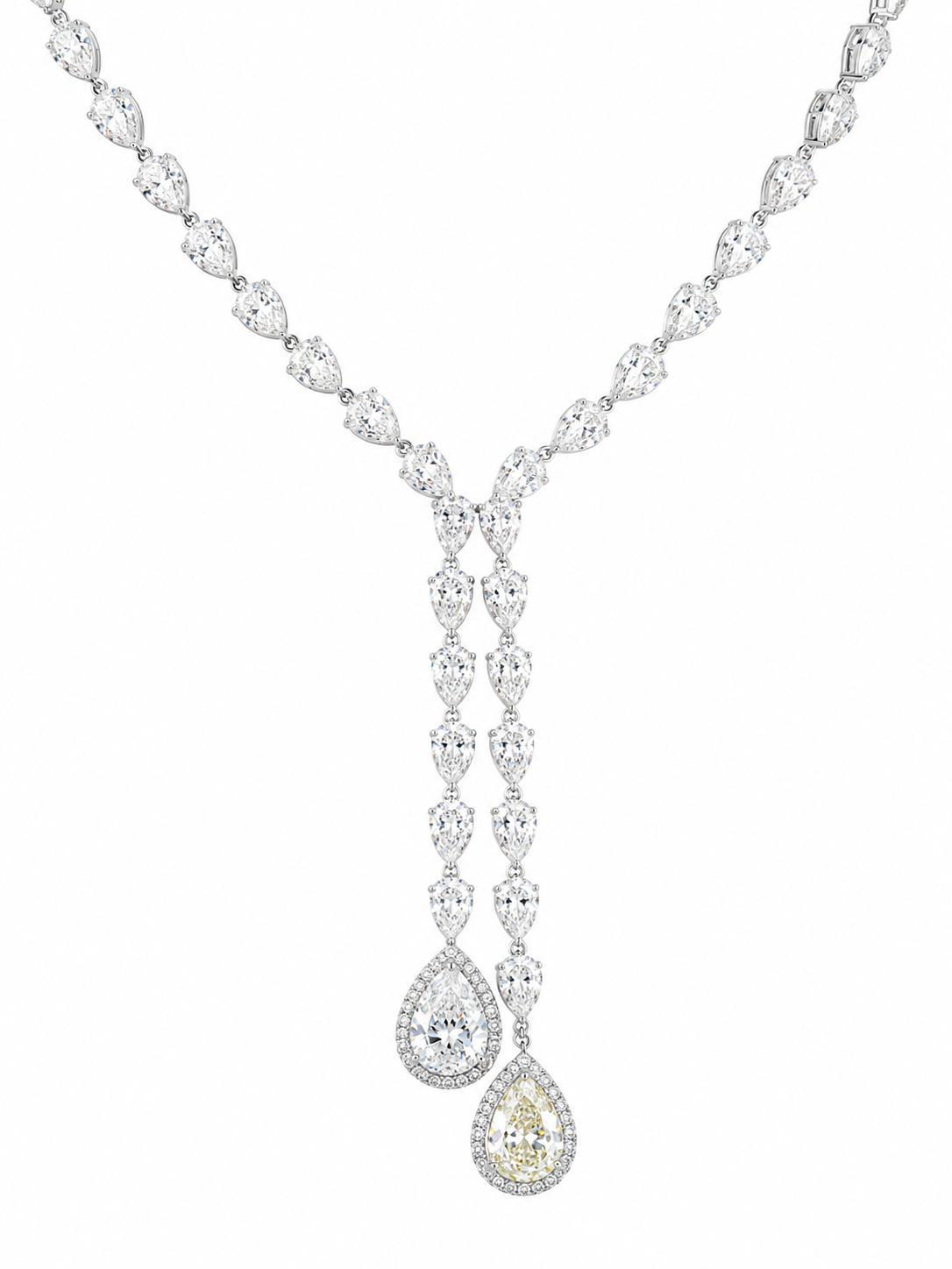 Lab Diamond Pear Tennis Necklace With Lariat White & Yellow Diamonds