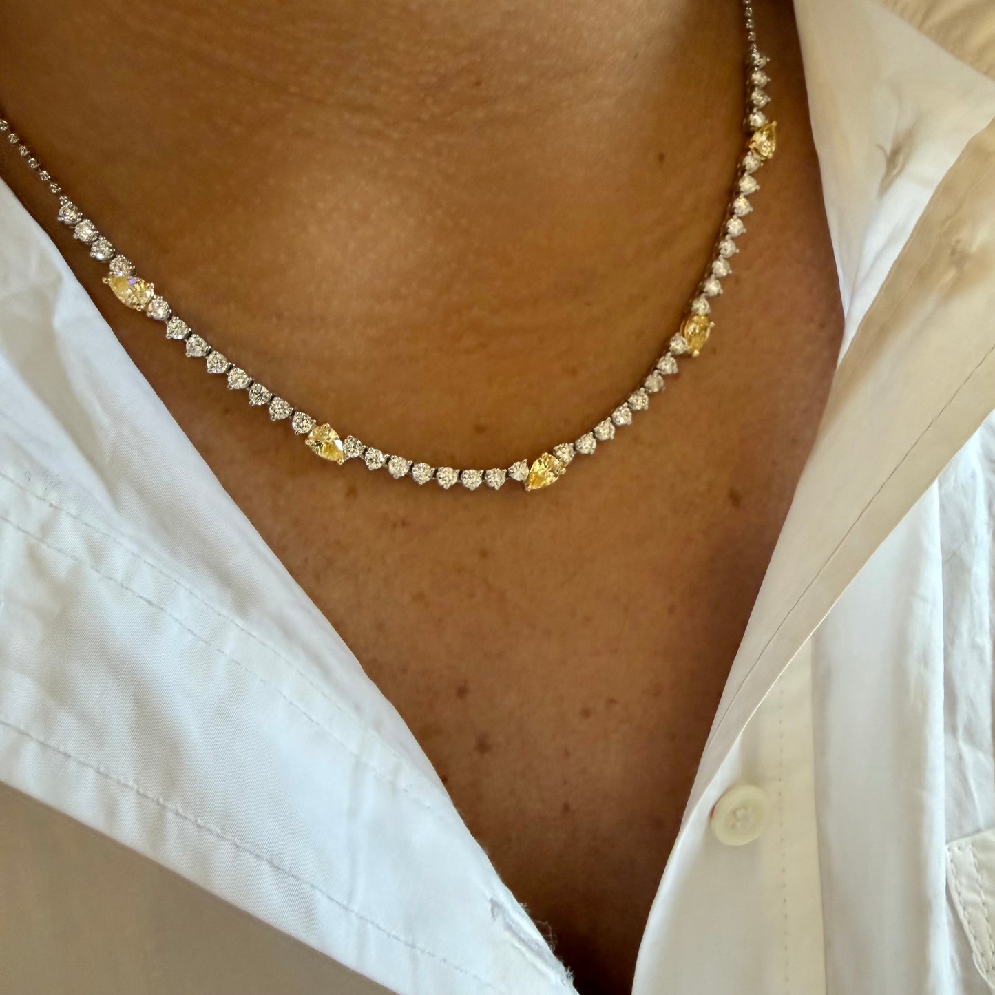 Lab Partway Two-Tone 3 Prong & Station Pear Necklace
