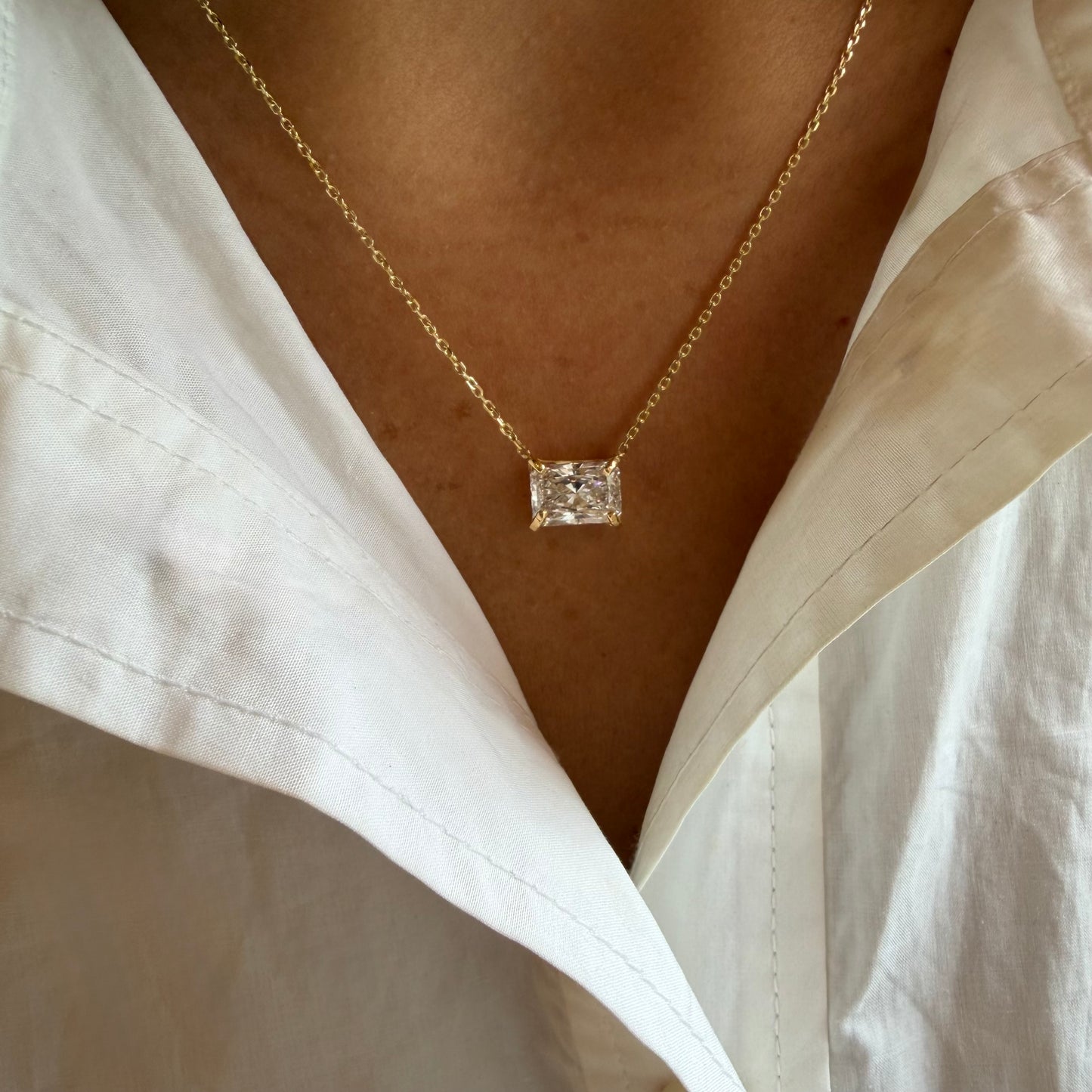 Radiant Lab Grown Diamond Solitaire on Chain Necklace
