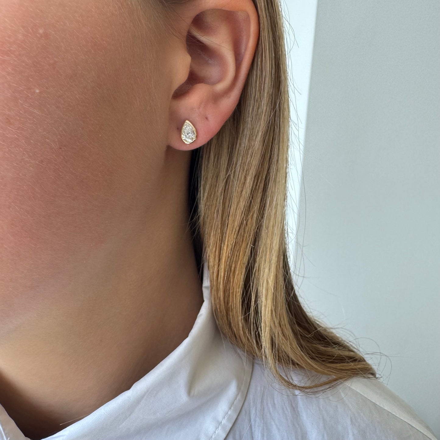 Lab Pear Bezel Diamond Earrings