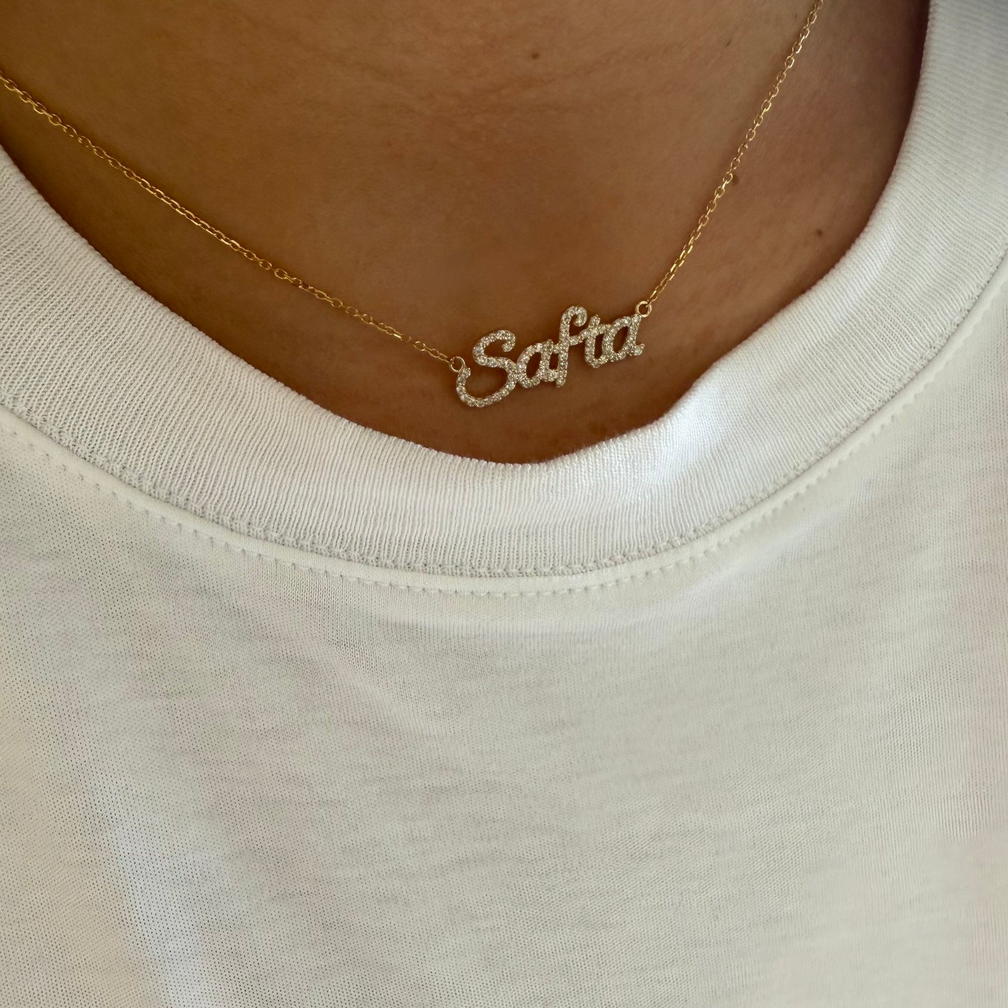 Diamond Safta Necklace on Cable Chain