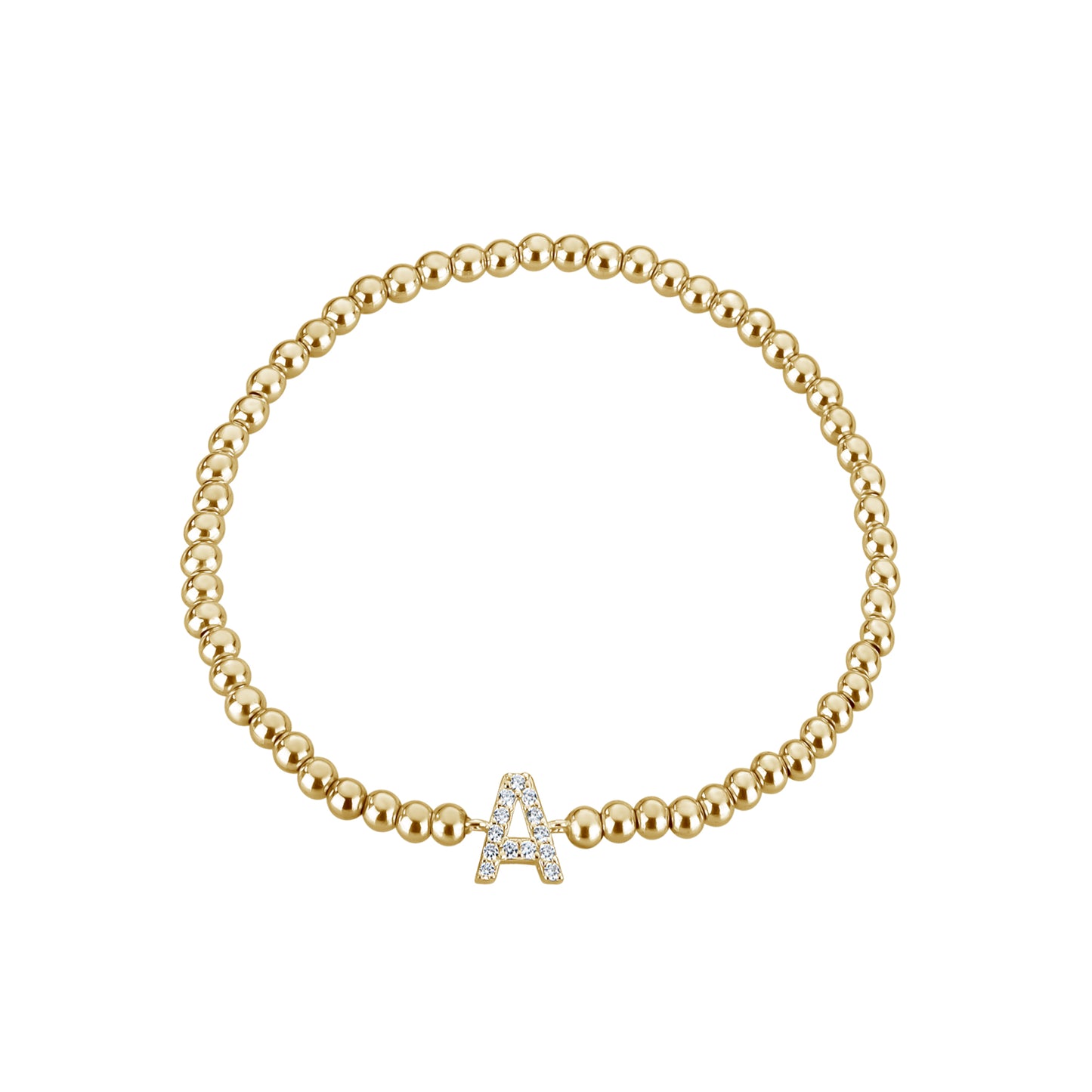 Crystal Initial 3 mm Stretch Ball Bracelet, 6.25", Yellow Gold