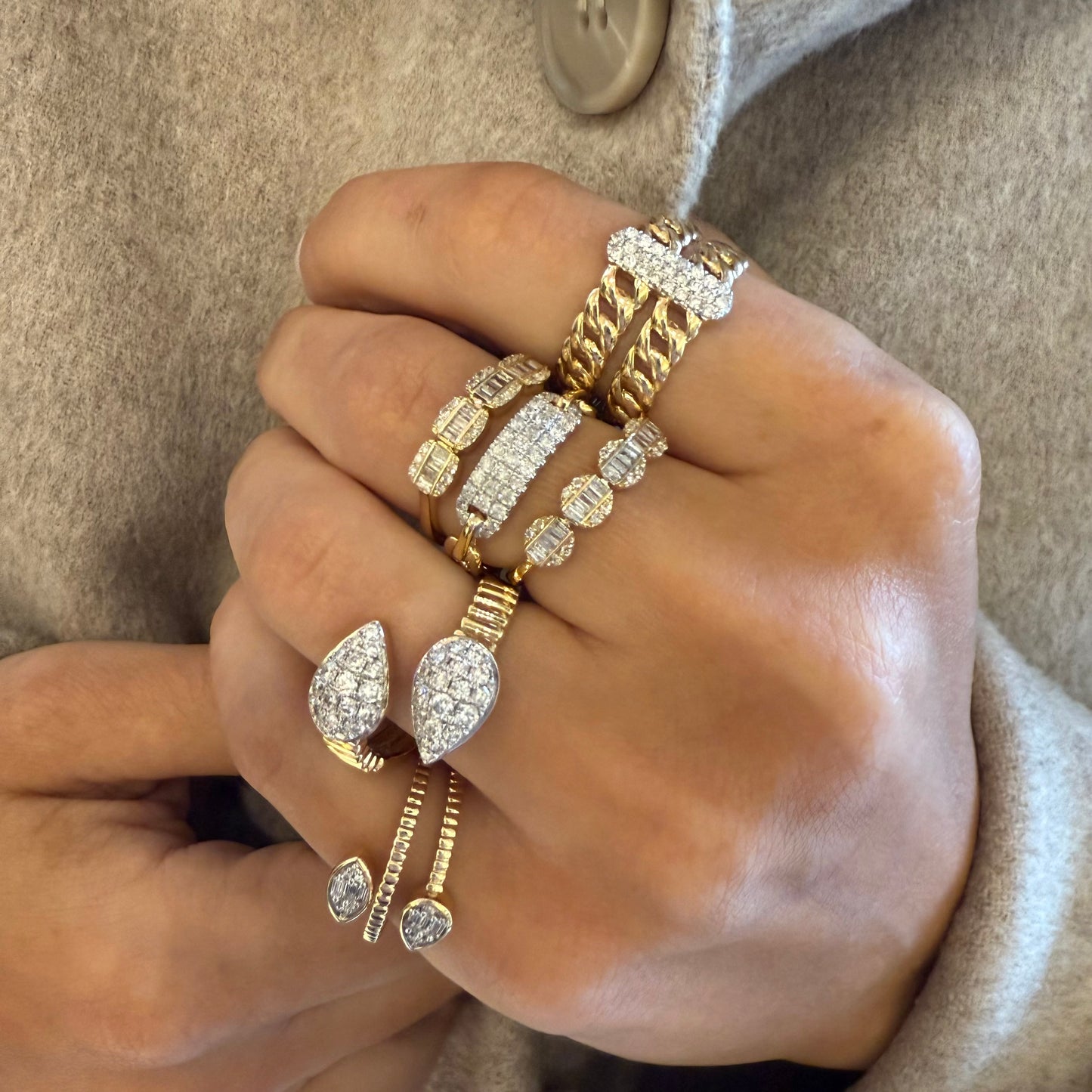 Double Cuban Chains & Diamond Bar Ring