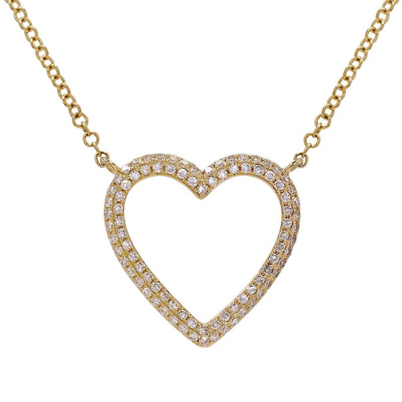 Puffed Pave Diamond Open Heart Necklace