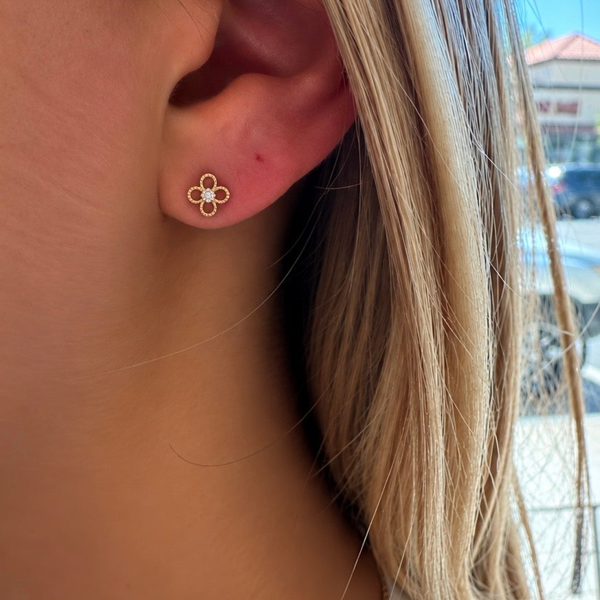 Open Crystal Fluted Screwback Flower Earrings