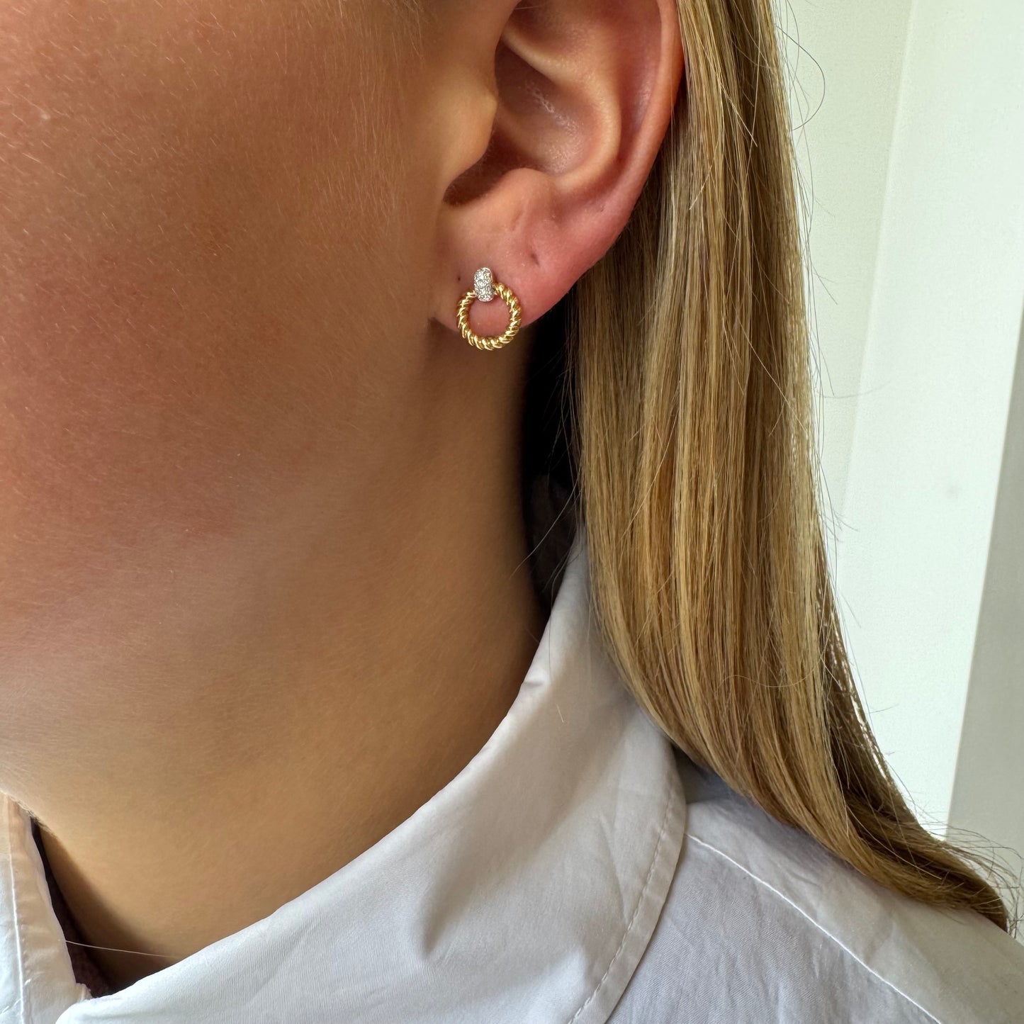 Textured Open Circle & Diamond Earrings