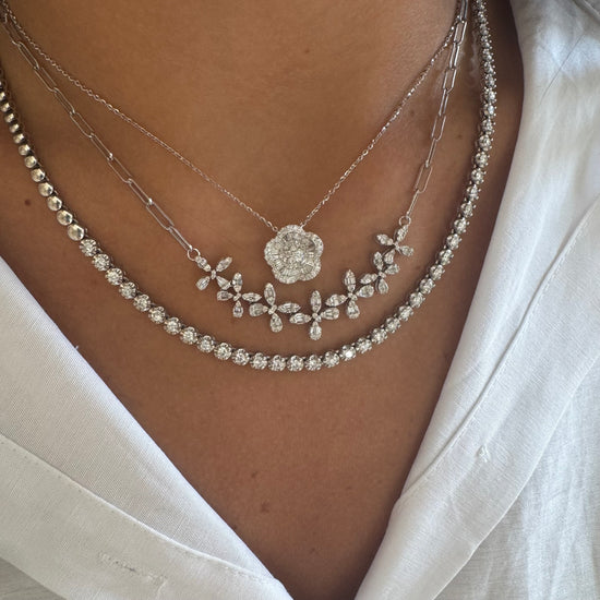 Baguette Diamond Flower Necklace