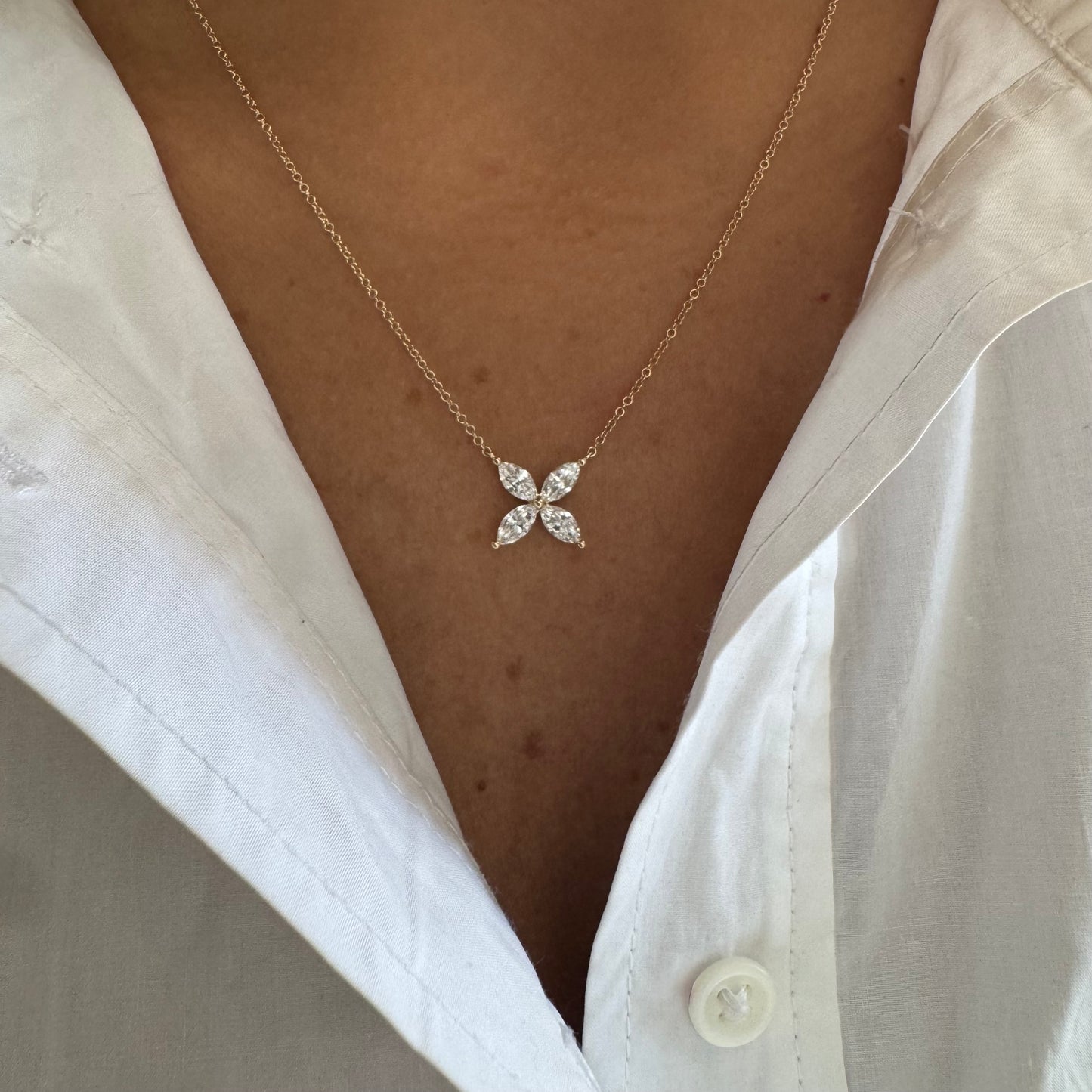 Lab Diamond Marquee Flower Necklace