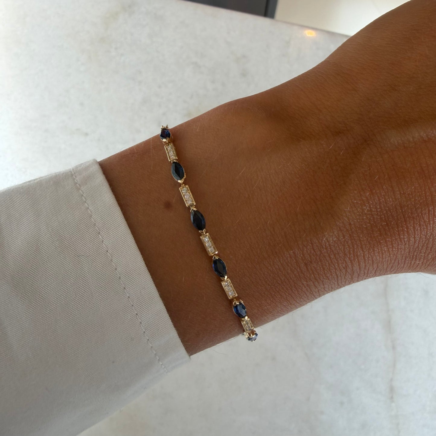 Pave Diamond & Marquee Blue Sapphire Chain Bracelet