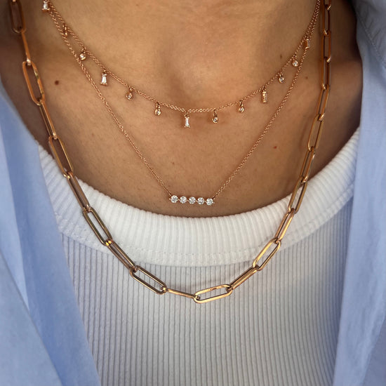 Alternating Hanging Bezel Diamond & Trapezoid Diamond on Chain Necklace