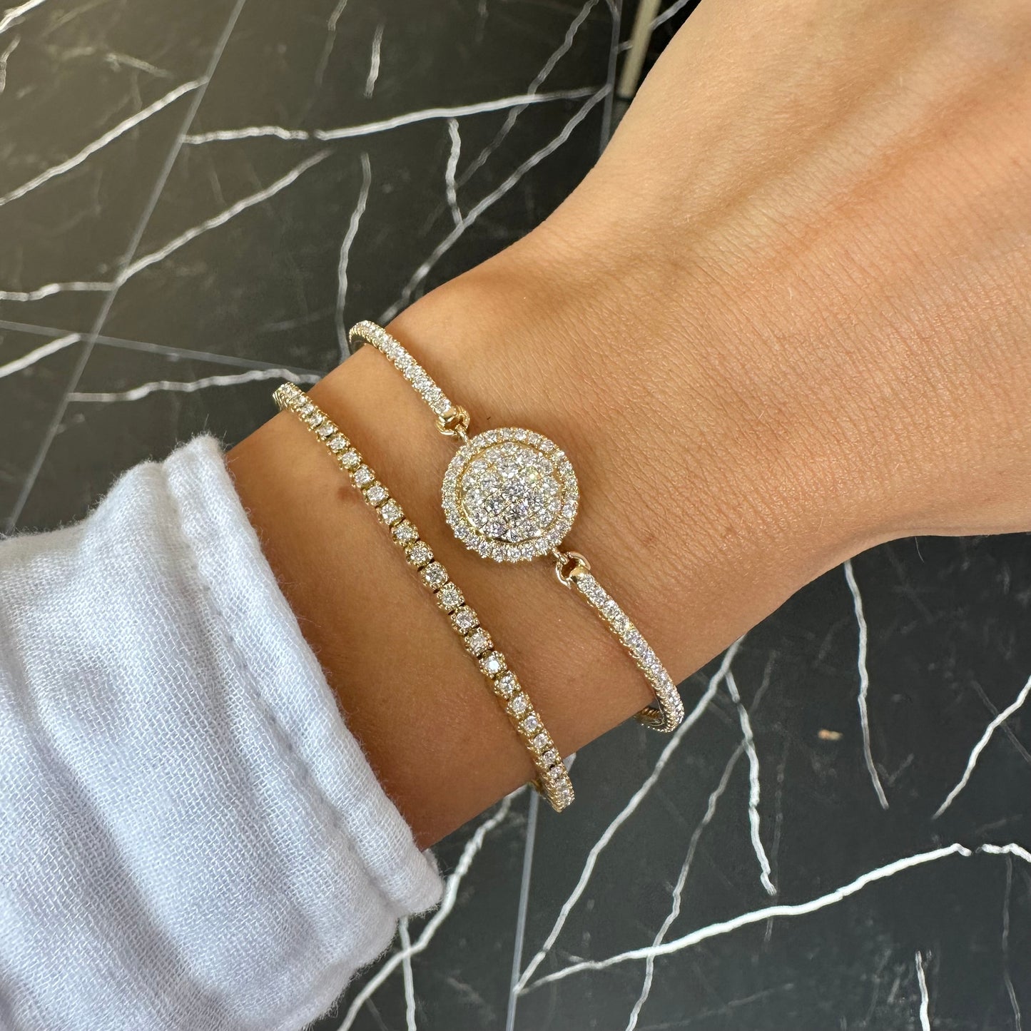 Large Diamond Circle With Diamond Bars Bracelet