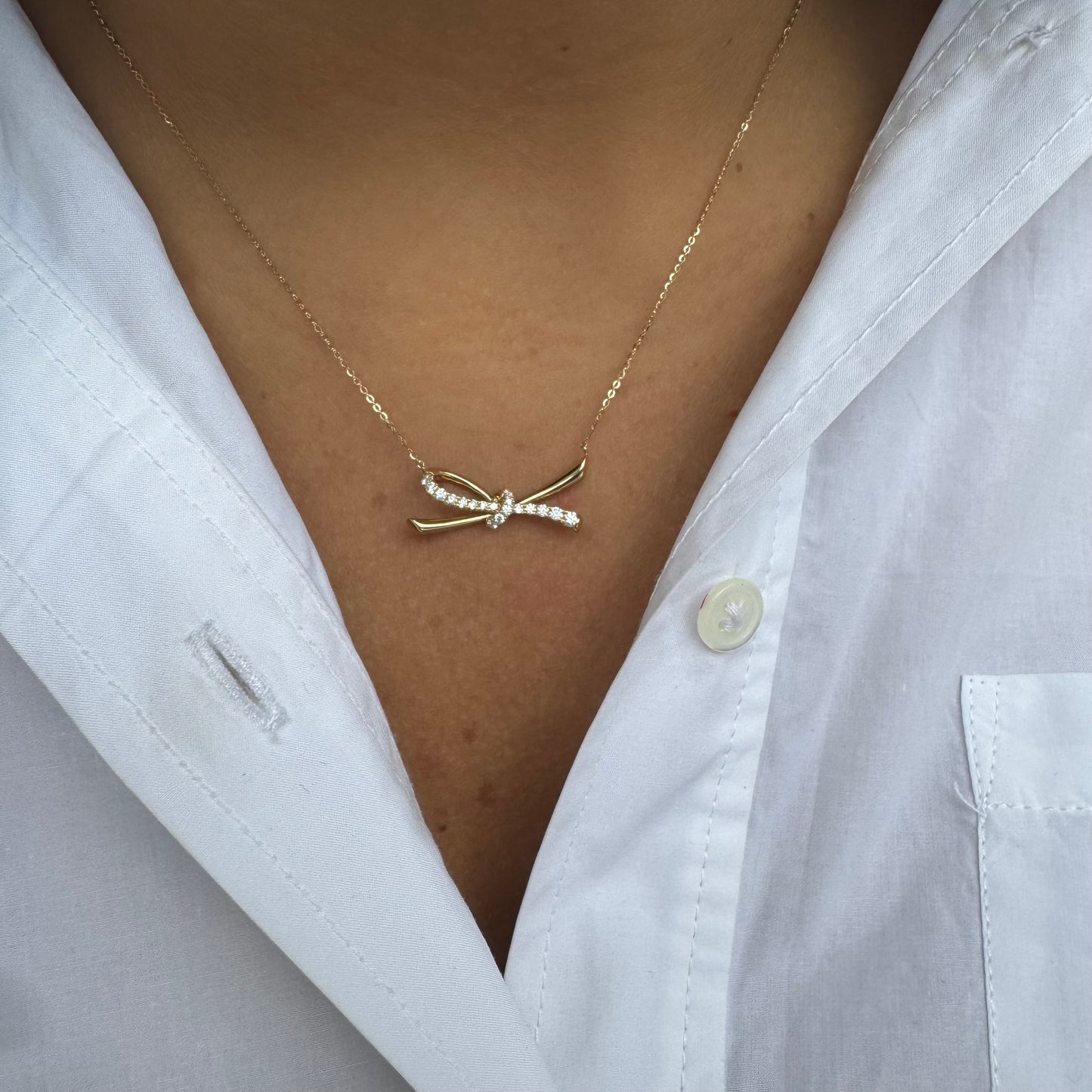 Gold & Diamond Bow Necklace