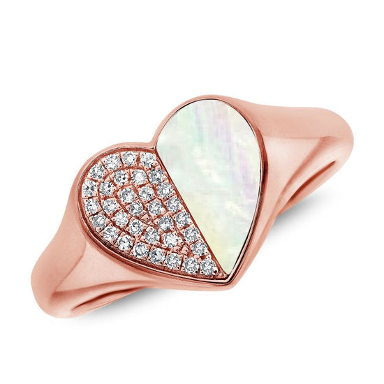 Mother Of Pearl Diamond Heart Ring