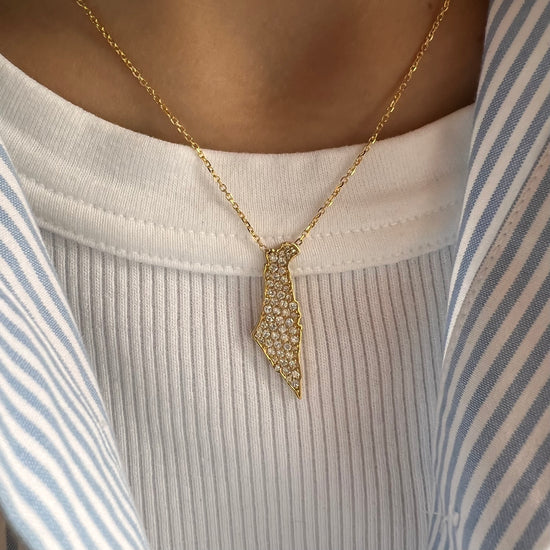 Large Diamond Map Of Israel Necklace