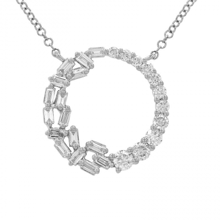 Open Circle Baguette Diamond Necklace