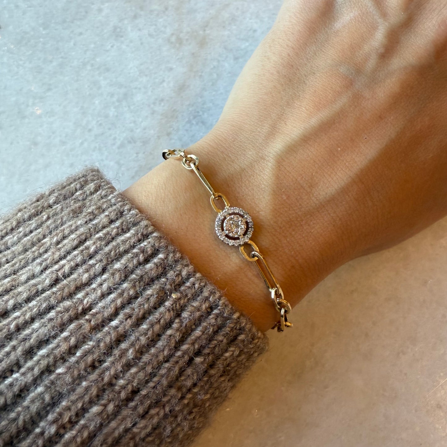 Mixed Link Bracelet With Round Diamond Halo