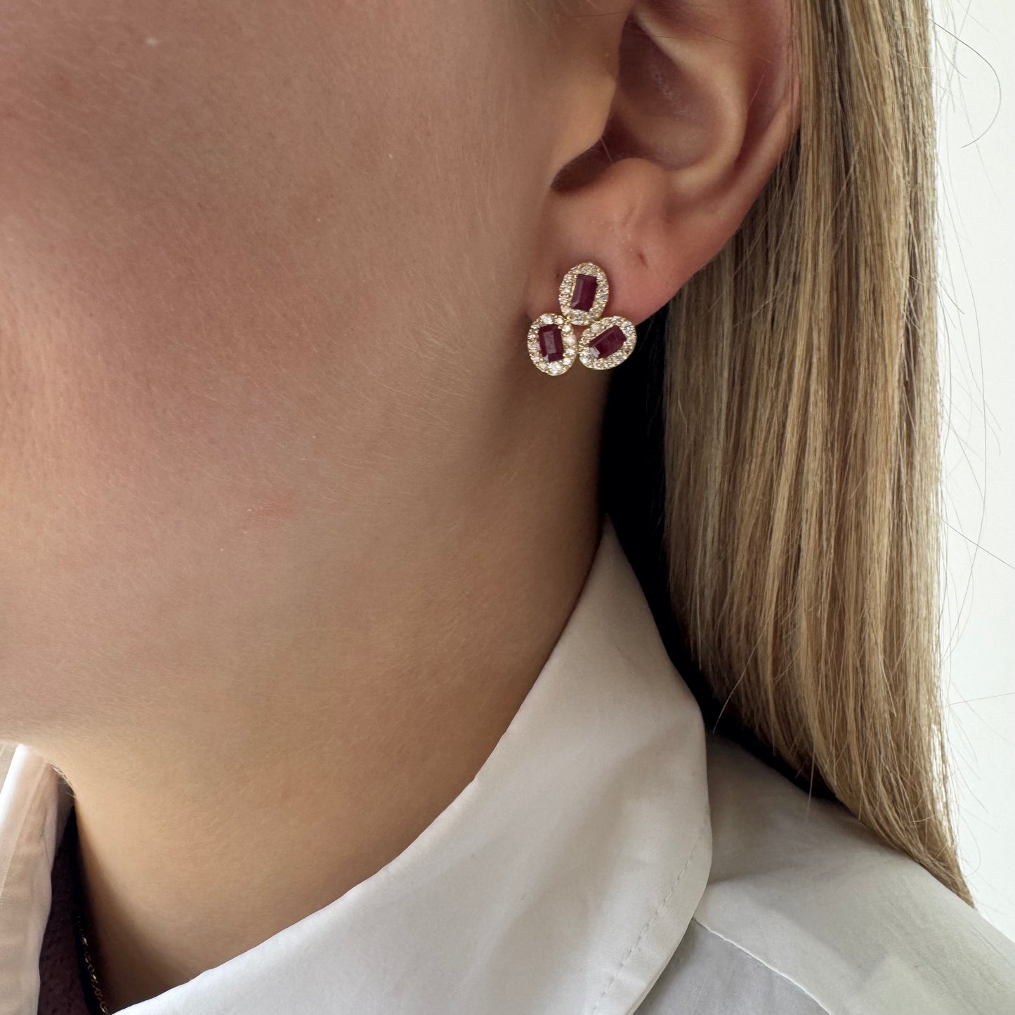 Ruby & Diamond Cluster Earring