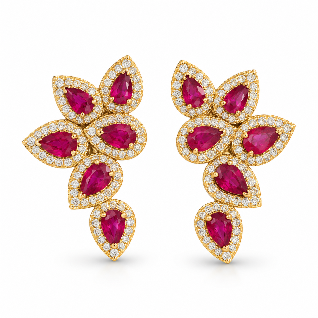 Ruby & Diamond Pear Cluster Earrings