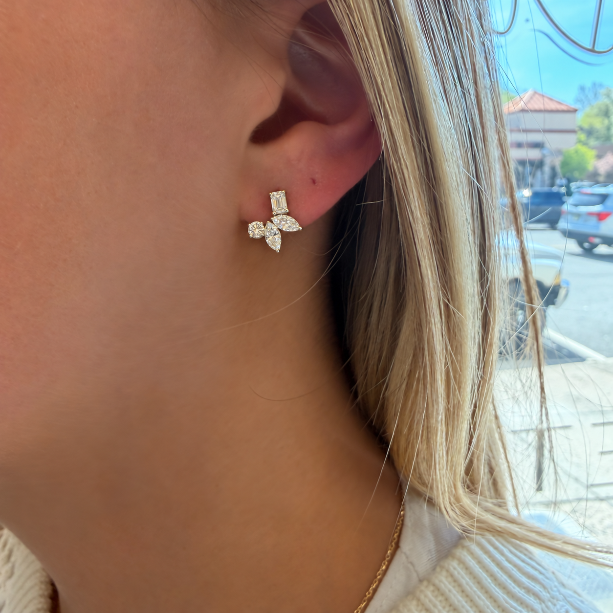 4  Mixed Shape Cluster Lab Diamond Earrings