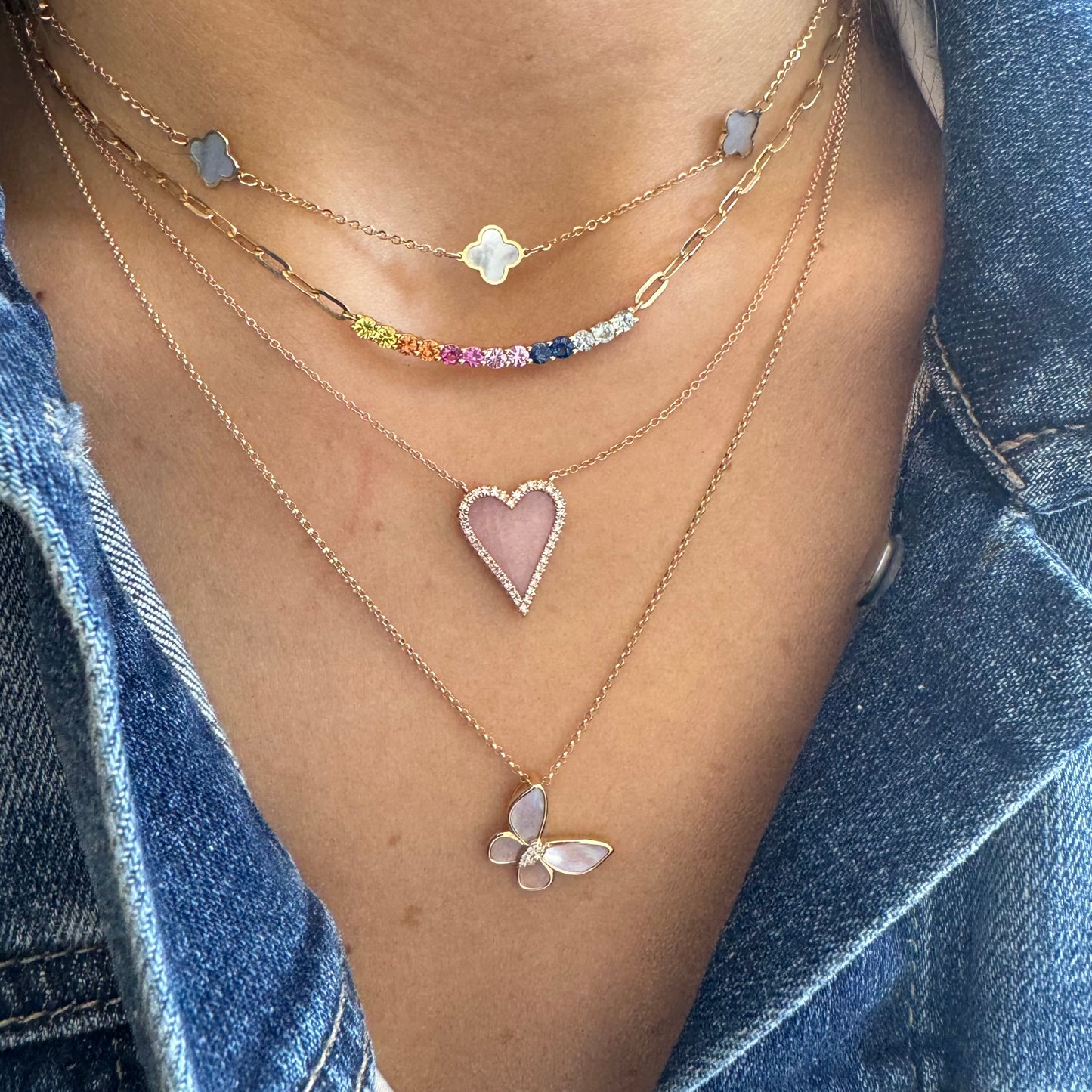 Elongated Rose Gold Pink Heart Necklace