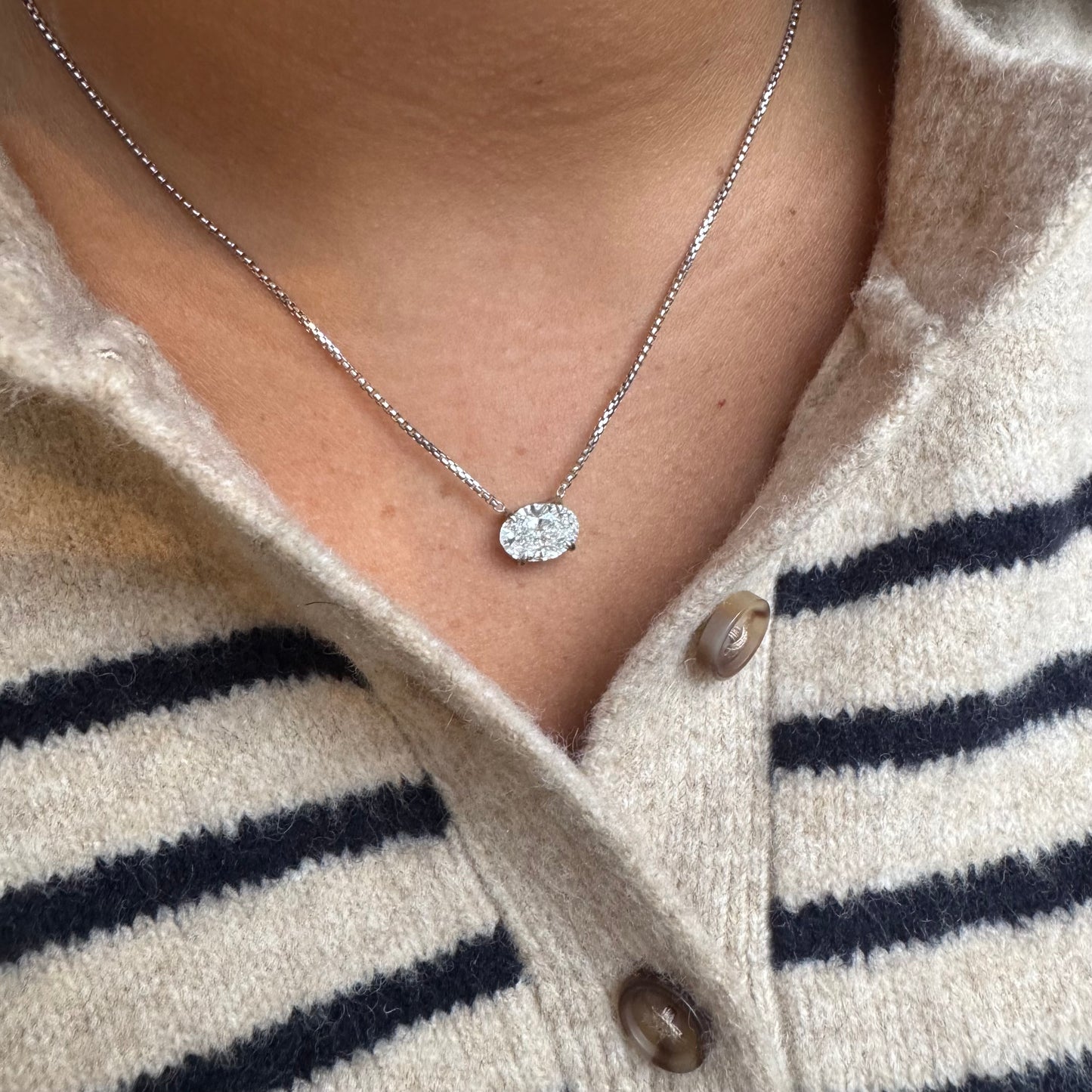 Oval Lab Grown Diamond Solitaire on Box Chain Necklace