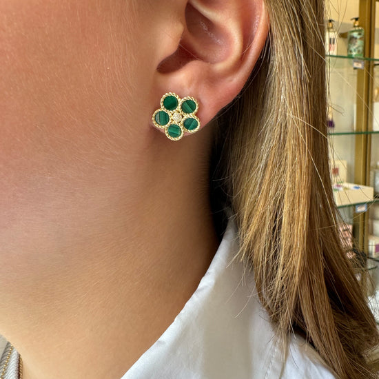 5 Petal Malachite & Diamond Earrings